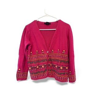 Vintage Sarah Spencer Pink Floral Button Down Embroidered Cardigan Size Small